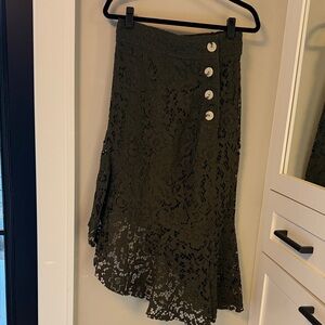 Zara Asymmetrical Olive Lace Skirt with Buttons